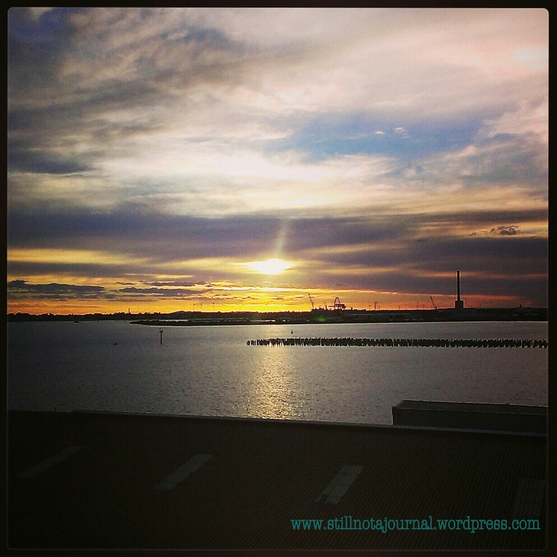 Sunset as we boarded the Spirit of Tasmania I or II... red sky at night, sailor's delight. Well, orange.