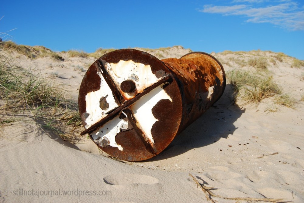 A metal hulk lying rusting in the dunes. Probably from the SS Mildura which clipped the North West Reef near Vlamingh Head in 1907, and the catalyst for Vlamingh Head Lighthouse being built. The hull's still out there, visible at low tide - despite being used for bombing practise by the Allies during World War II.