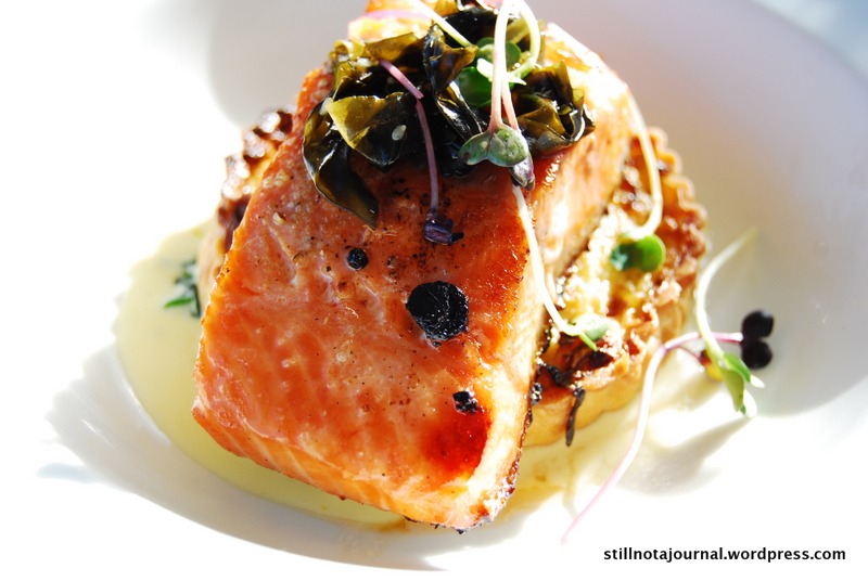 Salmon with a leek tart. I had half of this plus half of J's seafood chowder.