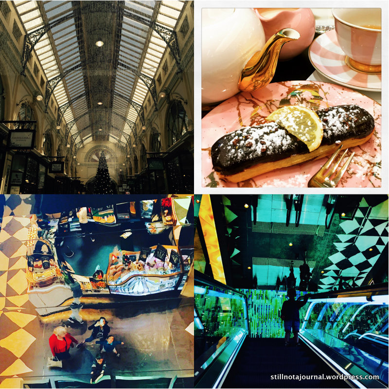In Melbourne: Victoria Arcade, high tea at Runya's Tea Room, ceiling reflection and the trippy escalator in Collins St Arcade.