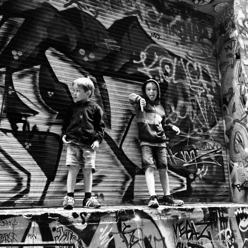 The boys, looking suitably delinquent, showing some art appreciation... Finn you neanderthal!